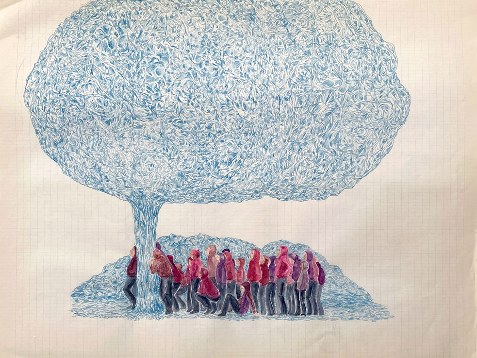 Coordenadas 6 / Coordinates 6.  
Lápiz y acuarela sobre papel antiguo/ Pencil and watercolor on old paper. 44x56 cm. 2022