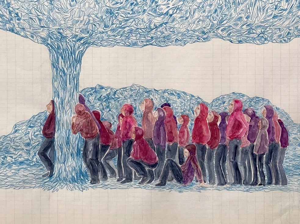 Coordenadas 6 (detalle) / Coordinates 6 (detail).  
Lápiz y acuarela sobre papel antiguo/ Pencil and watercolor on old paper. 44x56 cm.