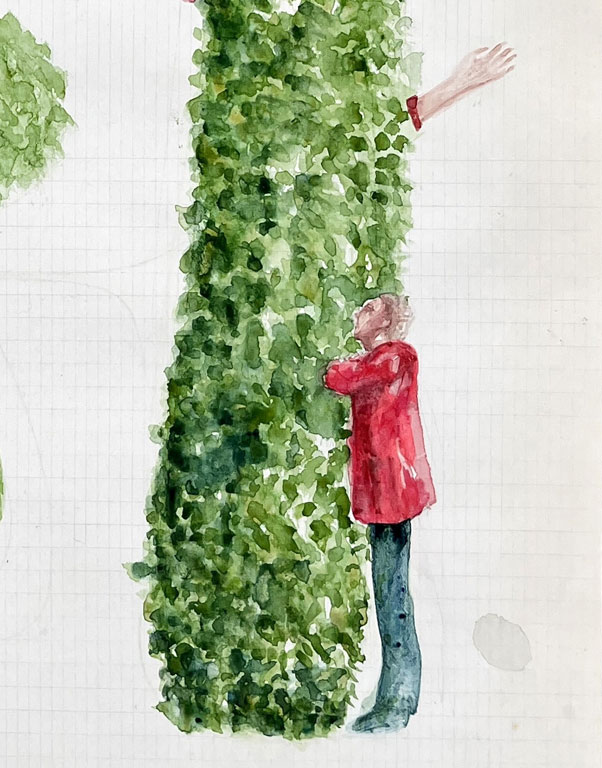 Coordenadas 10 (detalle) / Coordinates 10 (detail).  
Lápiz y acuarela sobre papel antiguo/ Pencil and watercolor on old paper. 56x44 cm. 2025