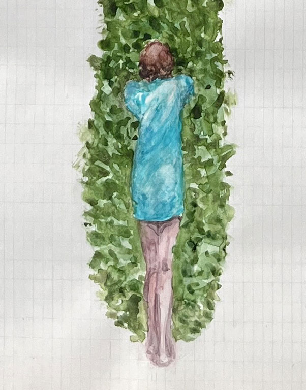 Coordenadas 9 (detalle) / Coordinates 9 (detail).  
Lápiz y acuarela sobre papel antiguo/ Pencil and watercolor on old paper. 56x44 cm. 2025