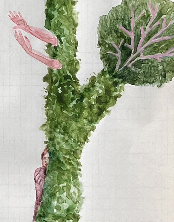 Coordenadas 9 (detalle) / Coordinates 9 (detail).  
Lápiz y acuarela sobre papel antiguo/ Pencil and watercolor on old paper. 56x44 cm. 2025