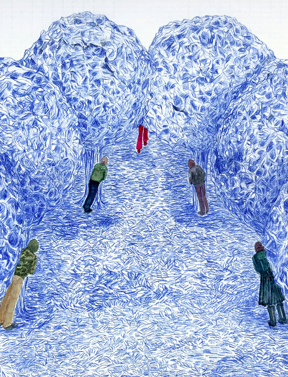 Coordenadas 4 (detalle) / Coordinates 4 (detail).  
Lápiz y acuarela sobre papel antiguo/ Pencil and watercolor on old paper. 44x56 cm.