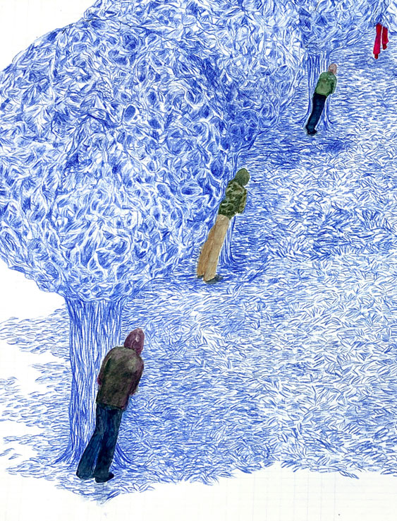 Coordenadas 4 (detalle) / Coordinates 4 (detail).  
Lápiz y acuarela sobre papel antiguo/ Pencil and watercolor on old paper. 44x56 cm.