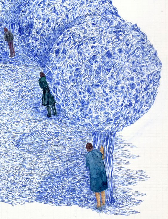 Coordenadas 4 (detalle) / Coordinates 4 (detail).  
Lápiz y acuarela sobre papel antiguo/ Pencil and watercolor on old paper. 44x56 cm.