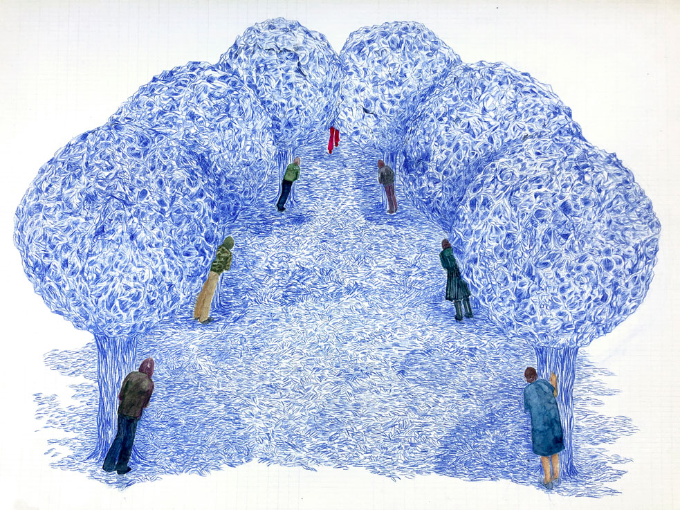 Coordenadas 4 / Coordinates 4.  
Lápiz y acuarela sobre papel antiguo/ Pencil and watercolor on old paper. 44x56 cm. 2022