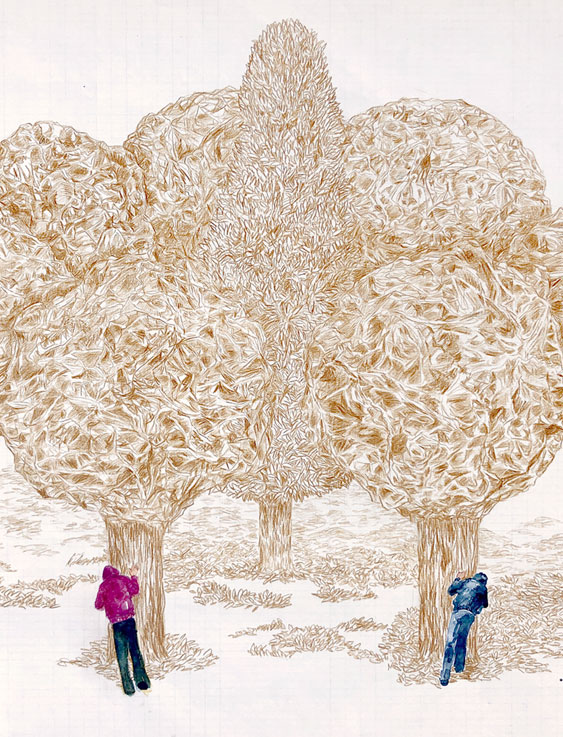 Coordenadas 3 (detalle) / Coordinates 3 (detail).  
Lápiz y acuarela sobre papel antiguo/ Pencil and watercolor on old paper. 44x56 cm.