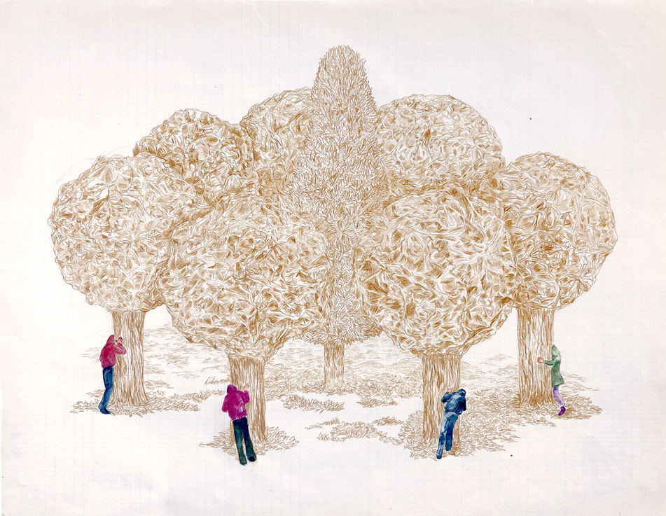 Coordenadas 3 / Coordinates 3.  
Lápiz y acuarela sobre papel antiguo/ Pencil and watercolor on old paper. 44x56 cm. 2021