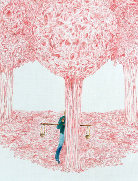 Coordenadas 2 (detalle) / Coordinates 2 (detail).  
Lápiz y acuarela sobre papel antiguo/ Pencil and watercolor on old paper. 56x44 cm.